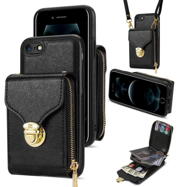 For iPhone SE 2022 / SE 2020 / 8 / 7 Zipper Hardware Card Wallet Phone Case