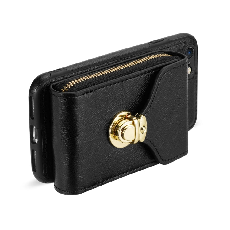 For iPhone SE 2022 / SE 2020 / 8 / 7 Zipper Hardware Card Wallet Phone Case