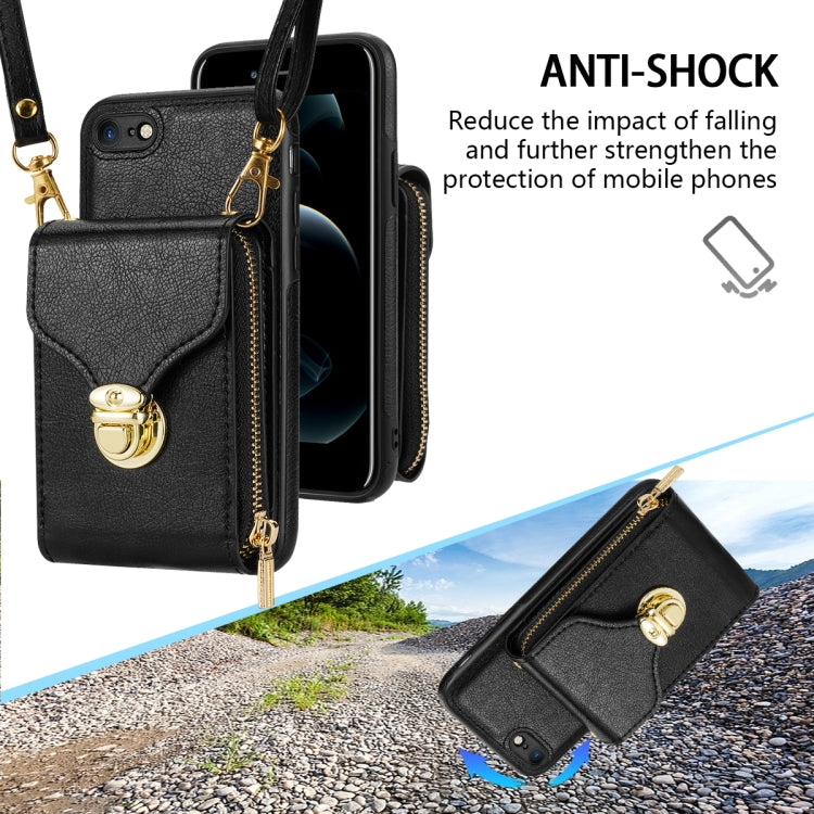 For iPhone SE 2022 / SE 2020 / 8 / 7 Zipper Hardware Card Wallet Phone Case