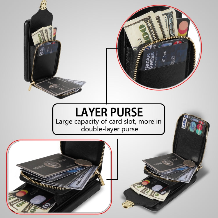 For iPhone SE 2022 / SE 2020 / 8 / 7 Zipper Hardware Card Wallet Phone Case
