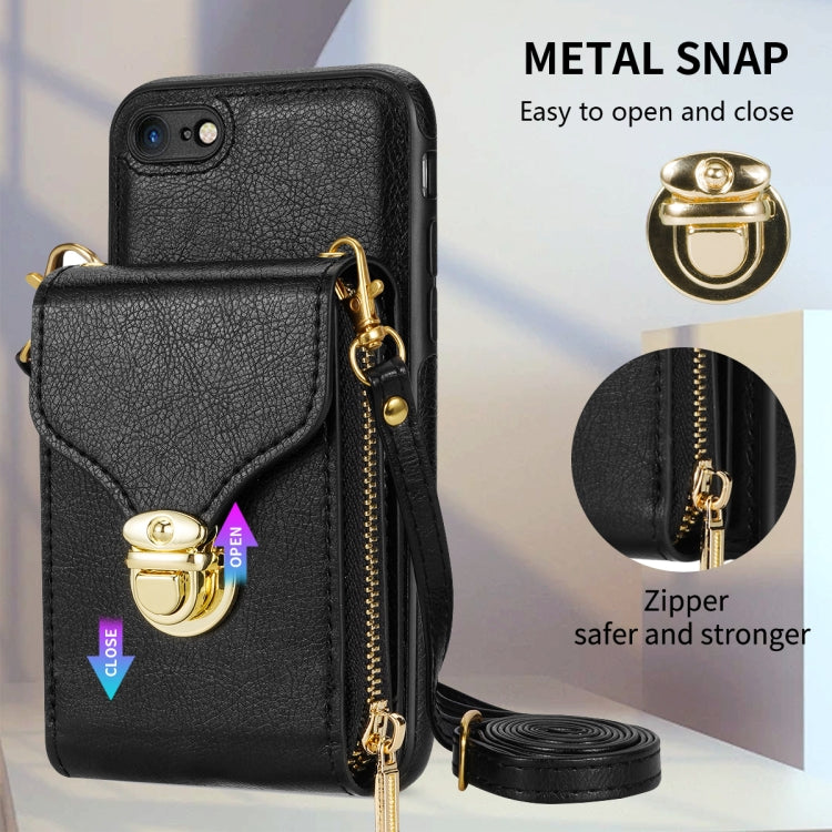 For iPhone SE 2022 / SE 2020 / 8 / 7 Zipper Hardware Card Wallet Phone Case
