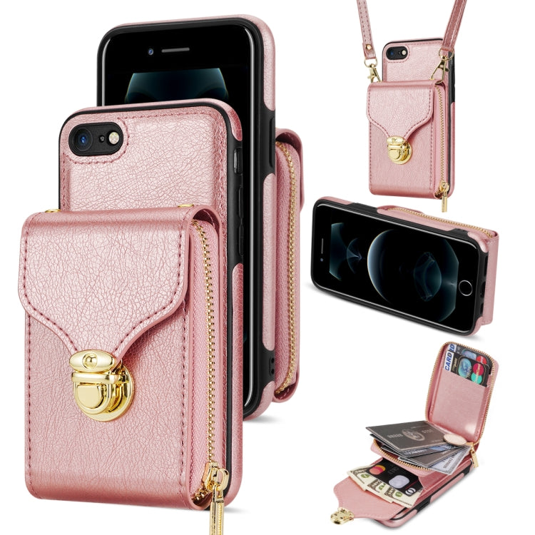For iPhone SE 2022 / SE 2020 / 8 / 7 Zipper Hardware Card Wallet Phone Case