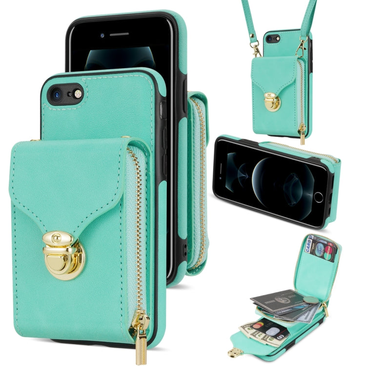 For iPhone SE 2022 / SE 2020 / 8 / 7 Zipper Hardware Card Wallet Phone Case