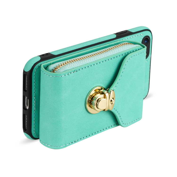 For iPhone SE 2022 / SE 2020 / 8 / 7 Zipper Hardware Card Wallet Phone Case