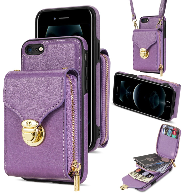 For iPhone SE 2022 / SE 2020 / 8 / 7 Zipper Hardware Card Wallet Phone Case