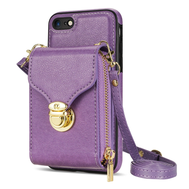 For iPhone SE 2022 / SE 2020 / 8 / 7 Zipper Hardware Card Wallet Phone Case