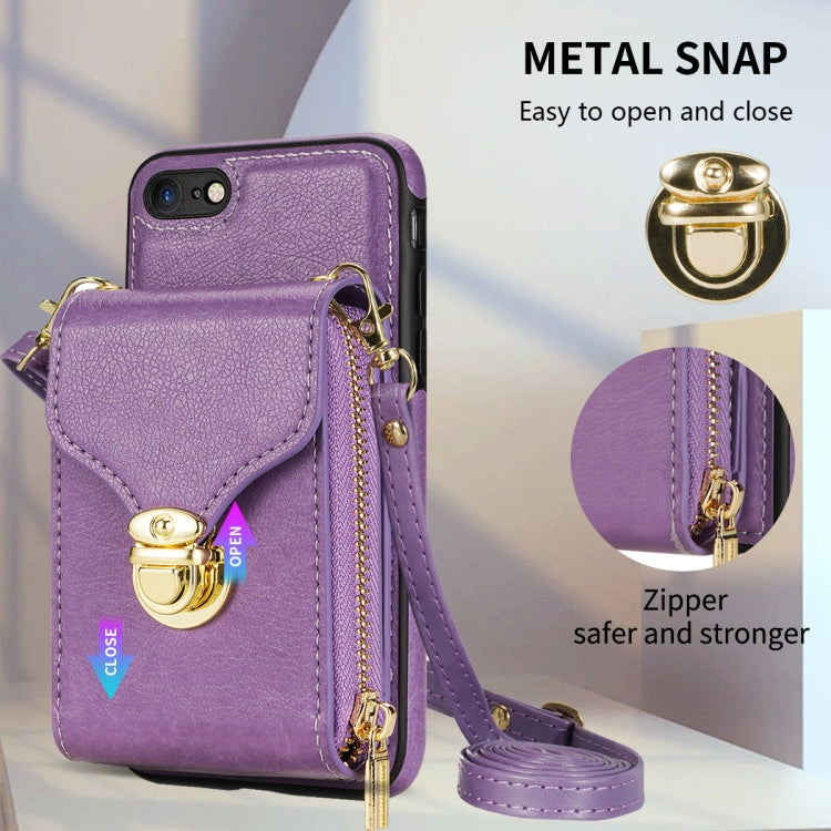 For iPhone SE 2022 / SE 2020 / 8 / 7 Zipper Hardware Card Wallet Phone Case