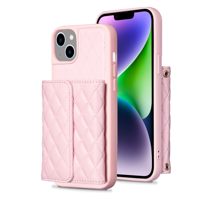 For iPhone 14 Horizontal Wallet Rhombic Leather Phone Case