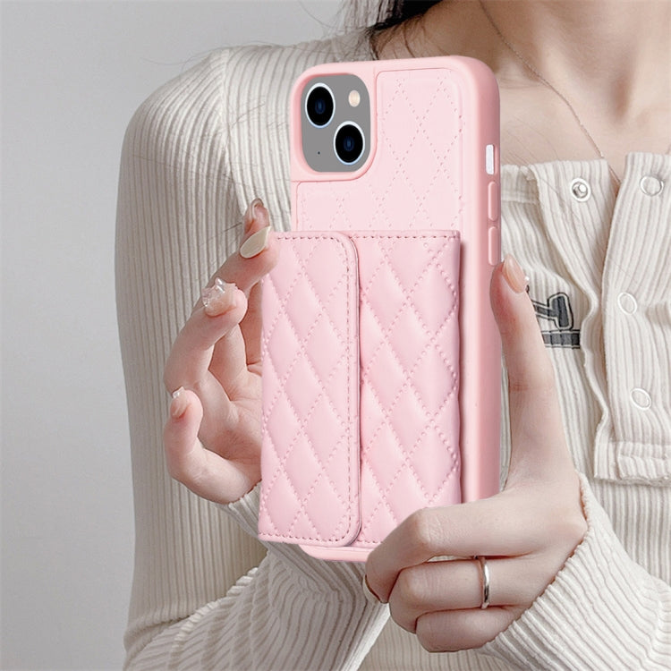 For iPhone 14 Horizontal Wallet Rhombic Leather Phone Case