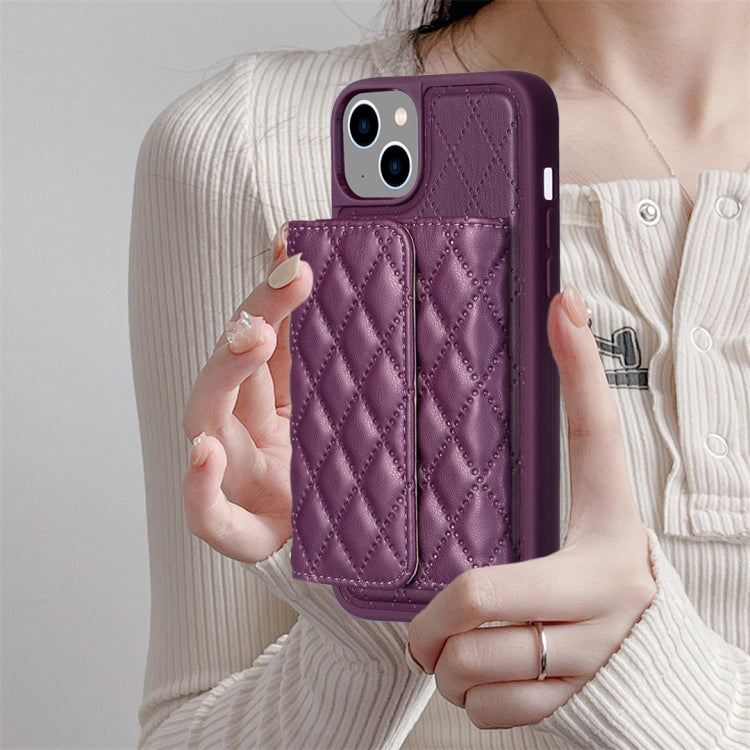 For iPhone 14 Horizontal Wallet Rhombic Leather Phone Case