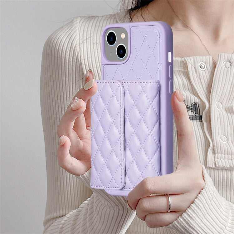 For iPhone 14 Horizontal Wallet Rhombic Leather Phone Case