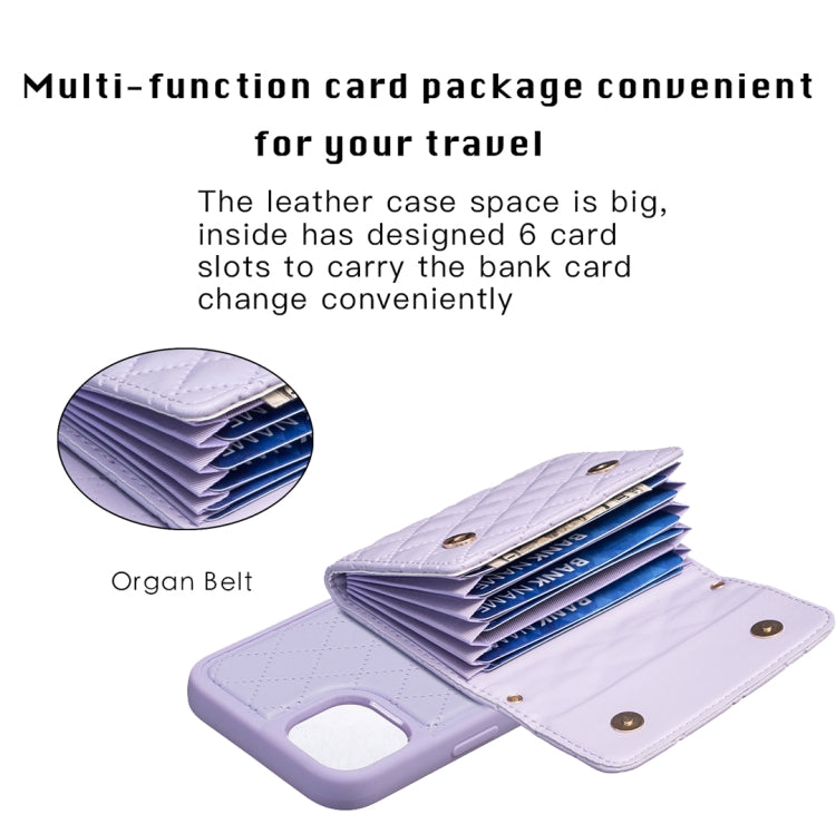 For iPhone 14 Horizontal Wallet Rhombic Leather Phone Case
