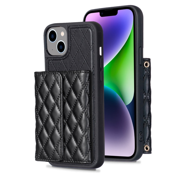 For iPhone 14 Horizontal Wallet Rhombic Leather Phone Case