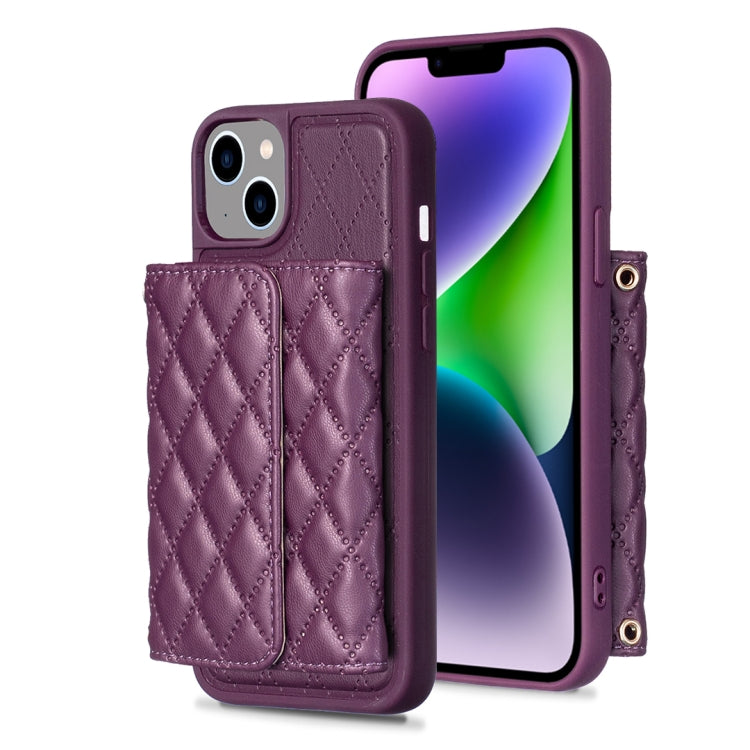 For iPhone 14 Plus Horizontal Wallet Rhombic Leather Phone Case
