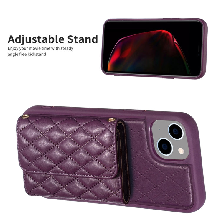 For iPhone 14 Plus Horizontal Wallet Rhombic Leather Phone Case