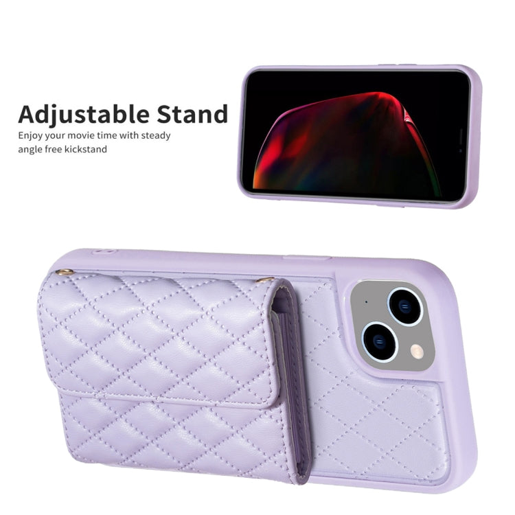 For iPhone 14 Plus Horizontal Wallet Rhombic Leather Phone Case
