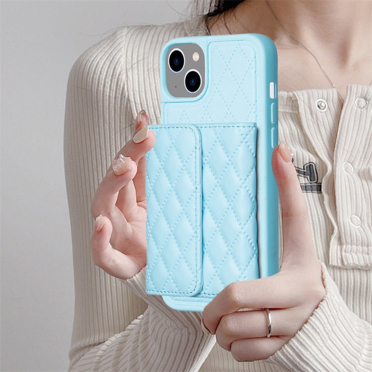 For iPhone 14 Plus Horizontal Wallet Rhombic Leather Phone Case