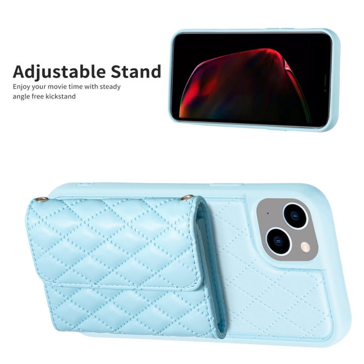 For iPhone 14 Plus Horizontal Wallet Rhombic Leather Phone Case