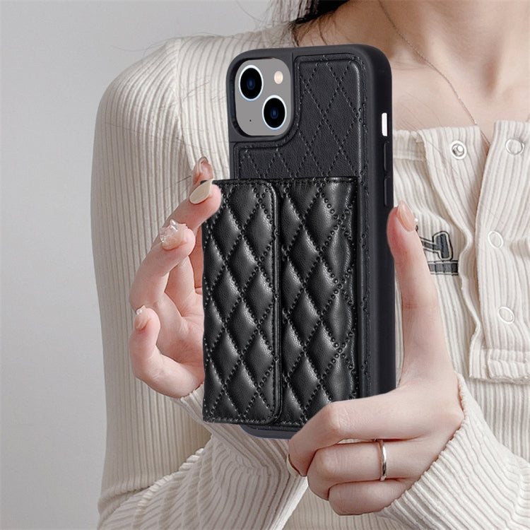 For iPhone 14 Plus Horizontal Wallet Rhombic Leather Phone Case