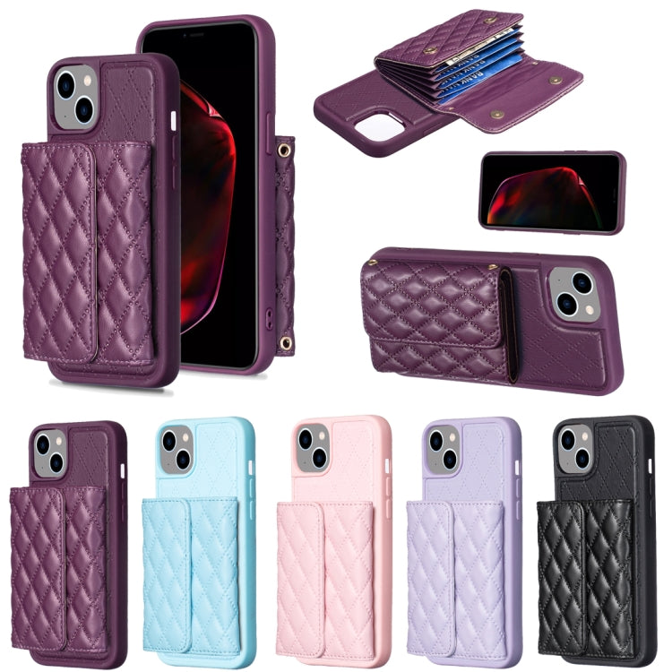 For iPhone 14 Plus Horizontal Wallet Rhombic Leather Phone Case