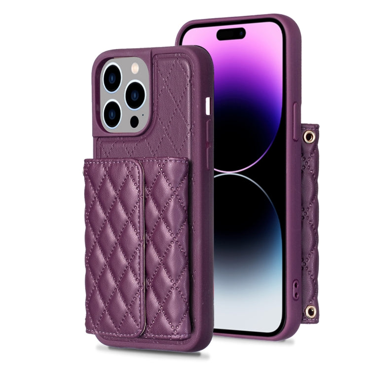 For iPhone 14 Pro Horizontal Wallet Rhombic Leather Phone Case