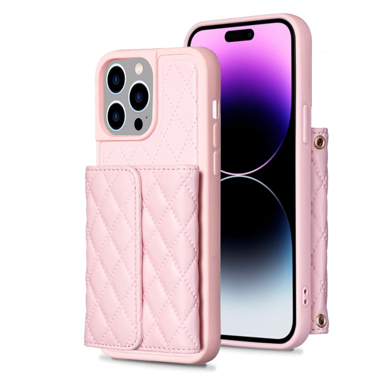 For iPhone 14 Pro Max Horizontal Wallet Rhombic Leather Phone Case
