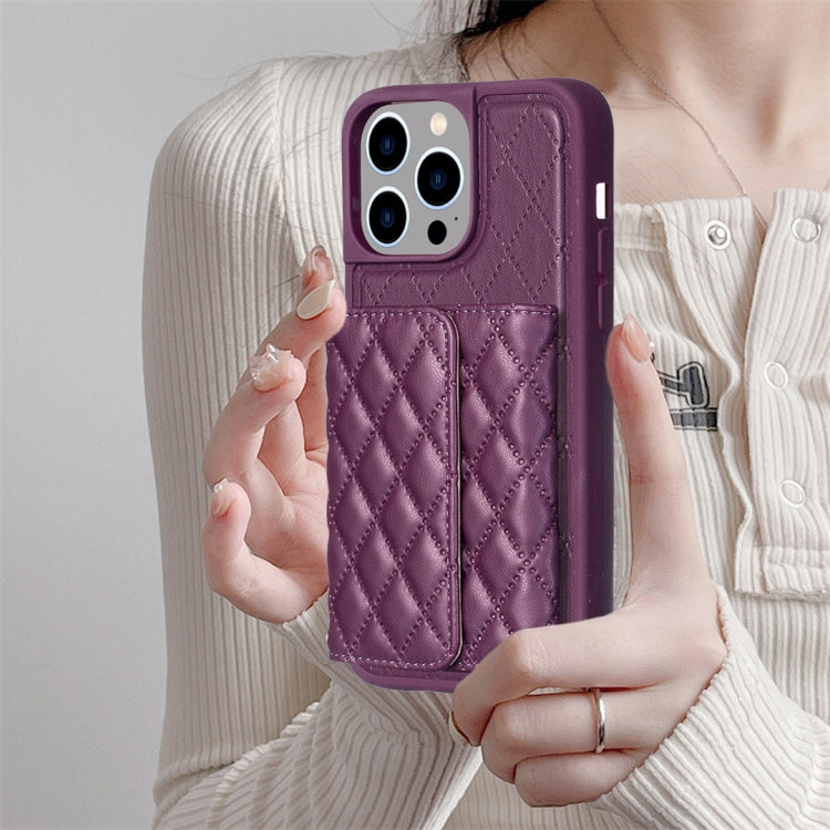 For iPhone 14 Pro Max Horizontal Wallet Rhombic Leather Phone Case