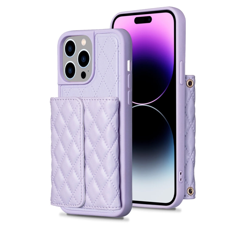 For iPhone 14 Pro Max Horizontal Wallet Rhombic Leather Phone Case