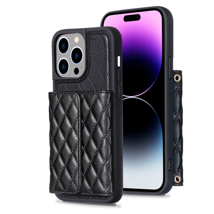 For iPhone 14 Pro Max Horizontal Wallet Rhombic Leather Phone Case