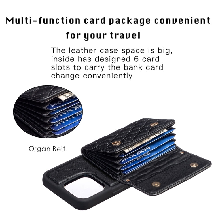 For iPhone 14 Pro Max Horizontal Wallet Rhombic Leather Phone Case
