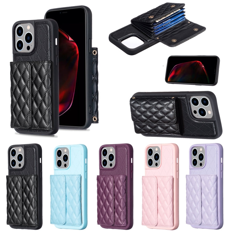 For iPhone 14 Pro Max Horizontal Wallet Rhombic Leather Phone Case