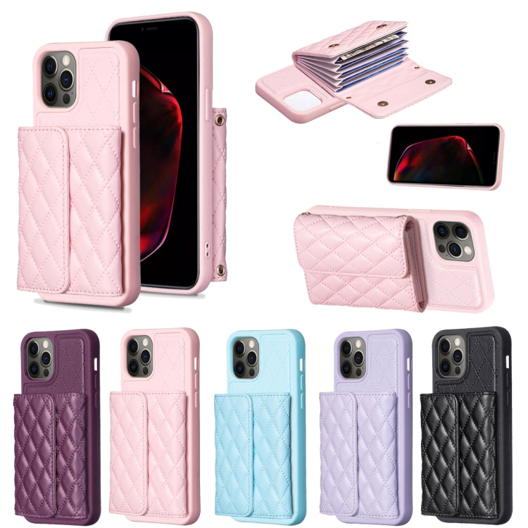 For iPhone 12 / 12 Pro Horizontal Wallet Rhombic Leather Phone Case