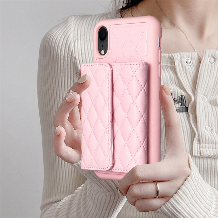 For iPhone XR Horizontal Wallet Rhombic Leather Phone Case