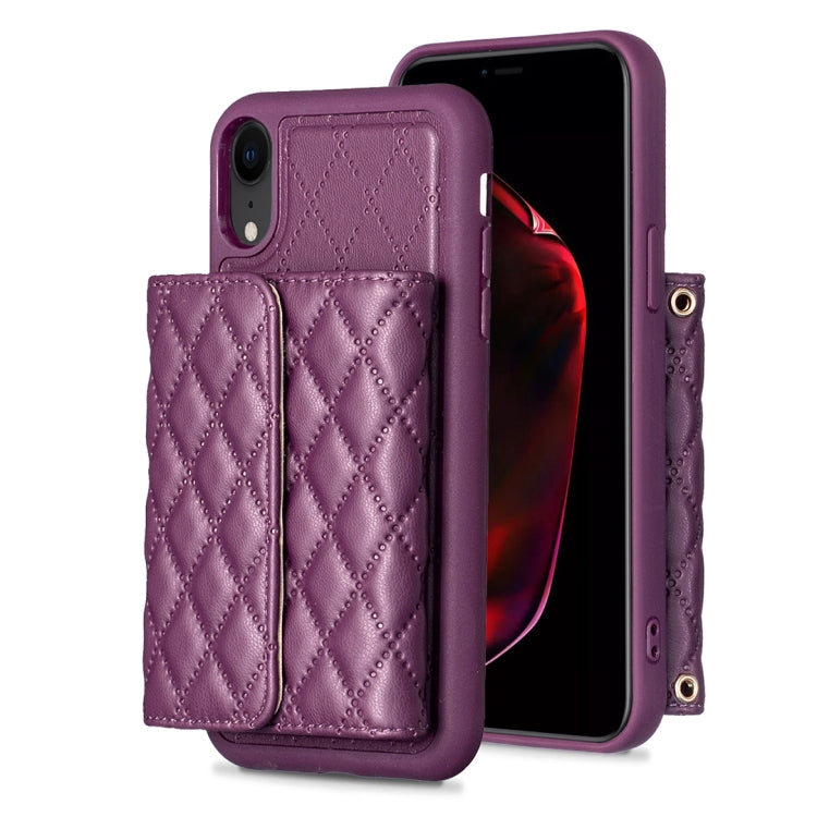 For iPhone XR Horizontal Wallet Rhombic Leather Phone Case