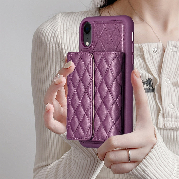 For iPhone XR Horizontal Wallet Rhombic Leather Phone Case