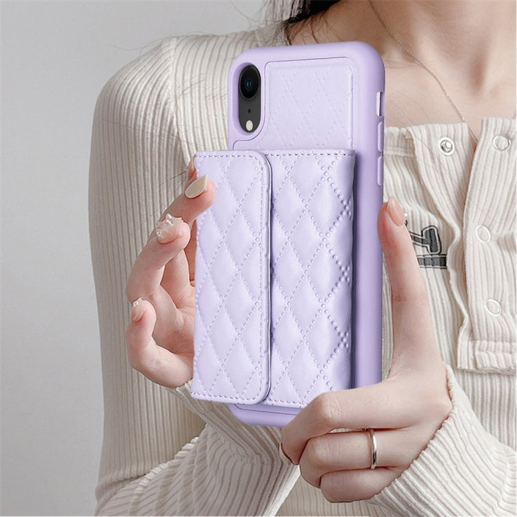 For iPhone XR Horizontal Wallet Rhombic Leather Phone Case