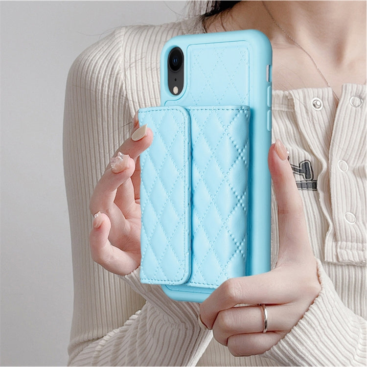 For iPhone XR Horizontal Wallet Rhombic Leather Phone Case