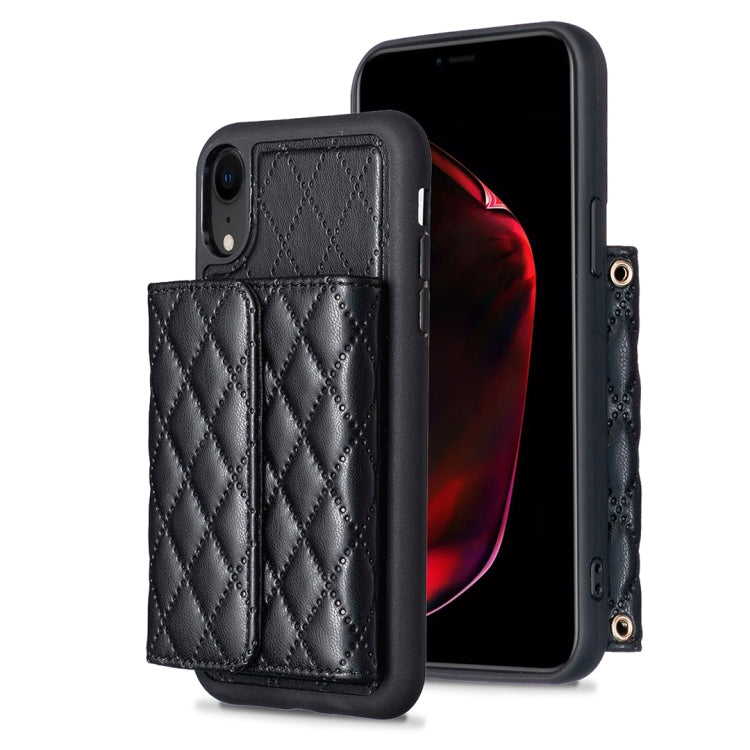 For iPhone XR Horizontal Wallet Rhombic Leather Phone Case