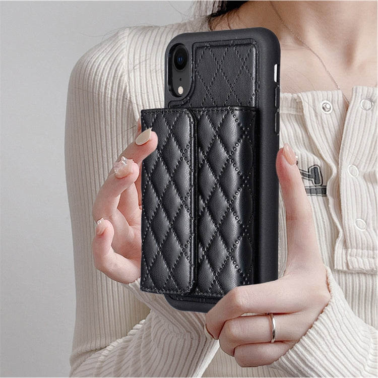 For iPhone XR Horizontal Wallet Rhombic Leather Phone Case