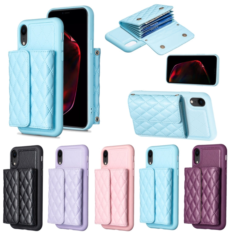 For iPhone XR Horizontal Wallet Rhombic Leather Phone Case