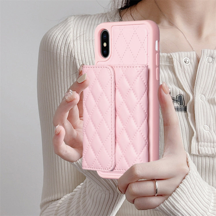 For iPhone XS Max Horizontal Wallet Rhombic Leather Phone Case