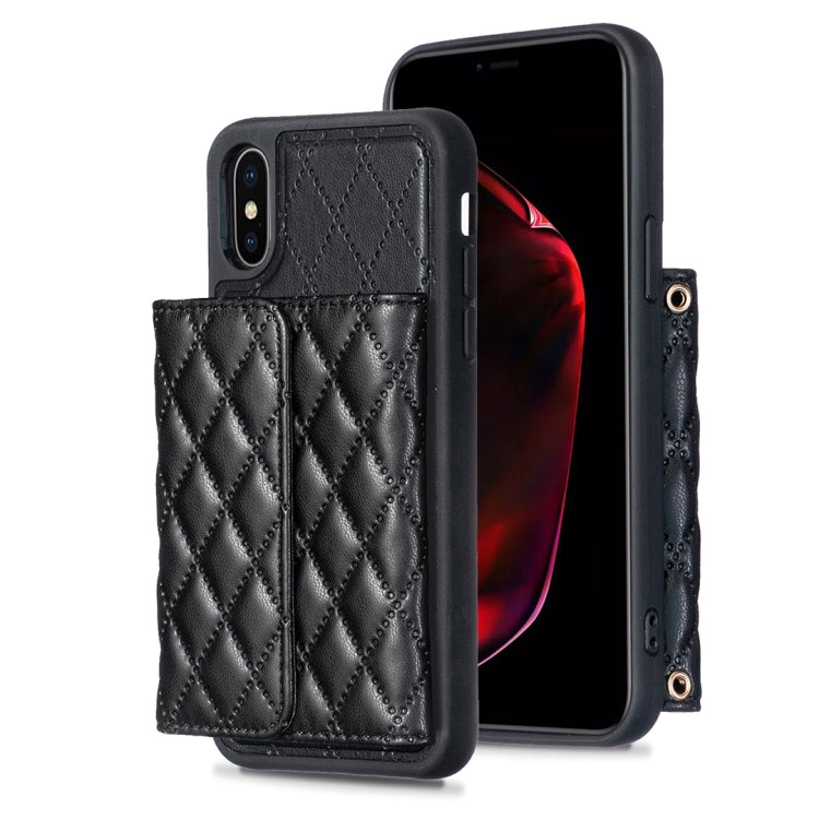 For iPhone XS Max Horizontal Wallet Rhombic Leather Phone Case