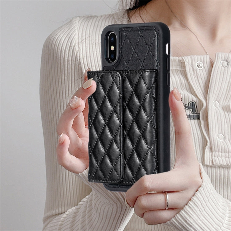 For iPhone XS Max Horizontal Wallet Rhombic Leather Phone Case