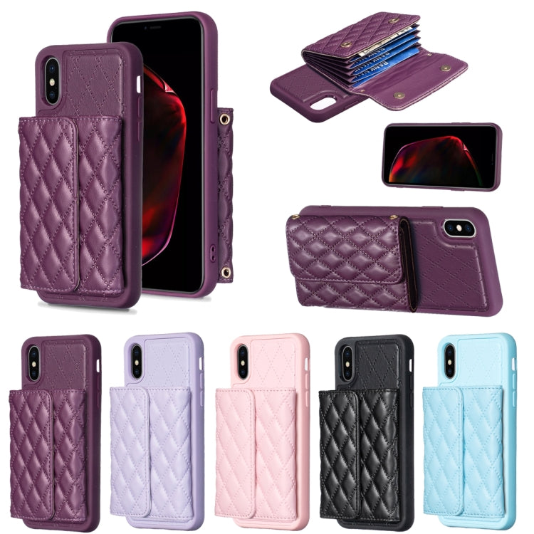 For iPhone XS Max Horizontal Wallet Rhombic Leather Phone Case