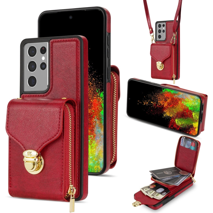 For Samsung Galaxy S21 Ultra 5G Zipper Hardware Card Wallet Phone Case