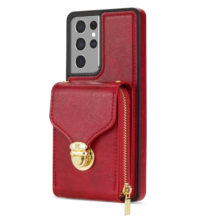 For Samsung Galaxy S21 Ultra 5G Zipper Hardware Card Wallet Phone Case