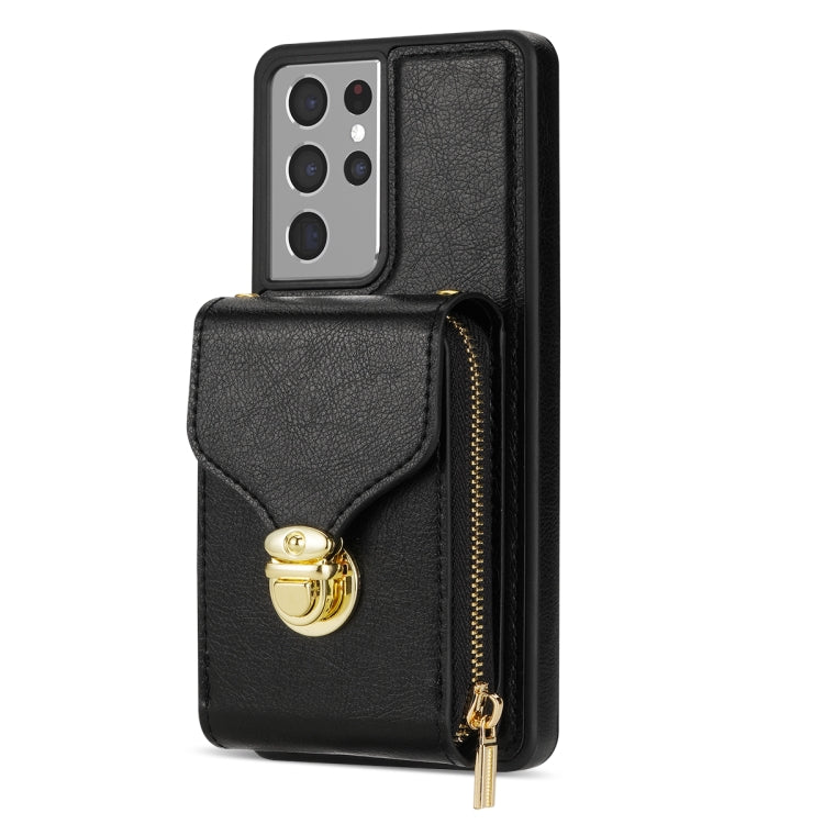 For Samsung Galaxy S21 Ultra 5G Zipper Hardware Card Wallet Phone Case