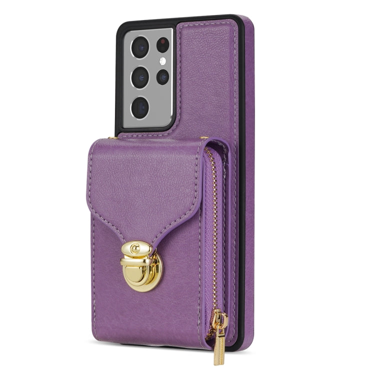 For Samsung Galaxy S21 Ultra 5G Zipper Hardware Card Wallet Phone Case