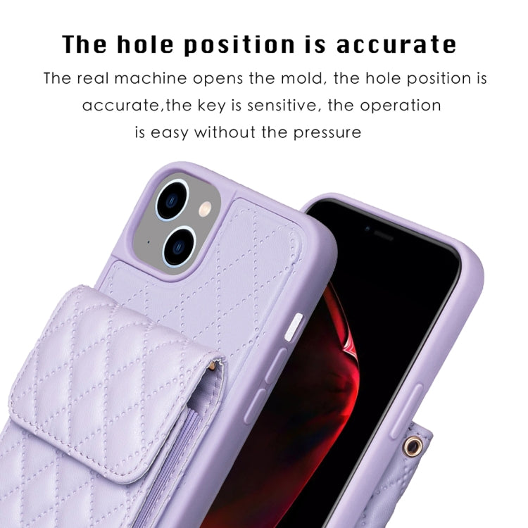 For iPhone 14 Vertical Wallet Rhombic Leather Phone Case