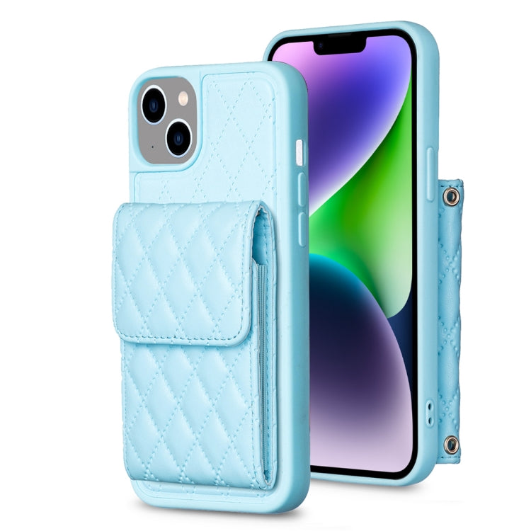 For iPhone 14 Vertical Wallet Rhombic Leather Phone Case